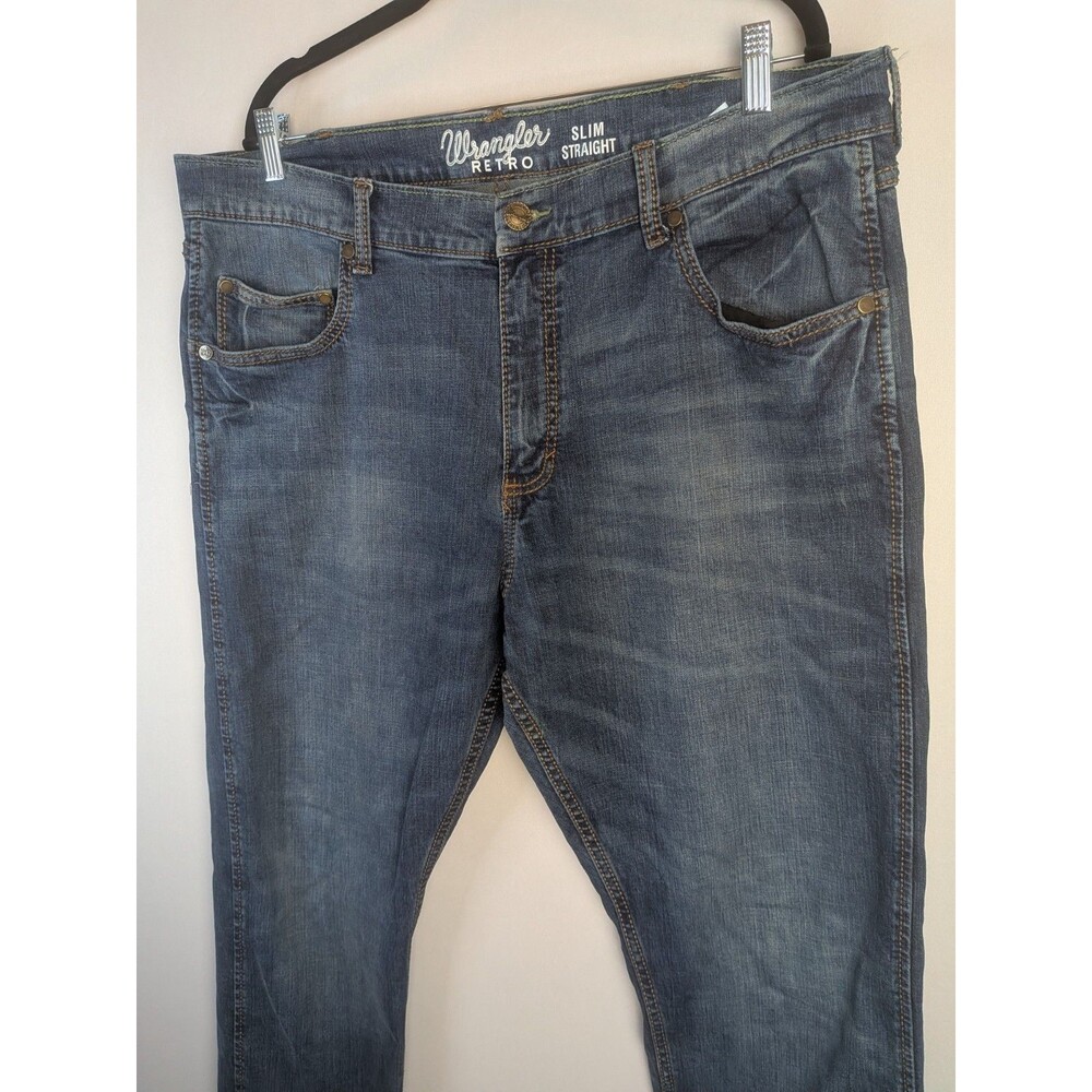 Wrangler Retro Jeans Slim Straight Mens 38x32 Western Medium Wash Stretch - Picture 4 of 13